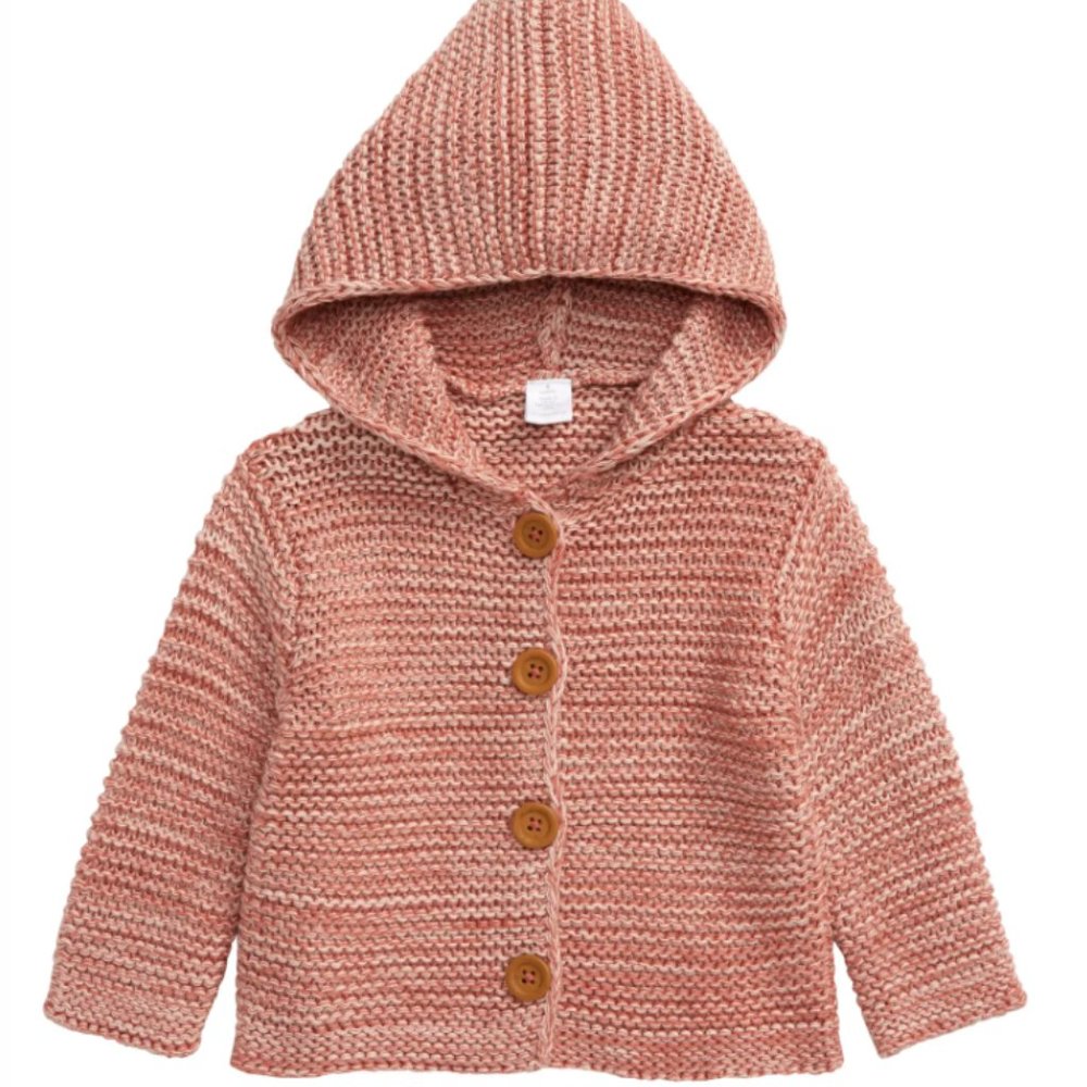 VGUC Infant Girl's Nordstrom Organic Cotton Hooded Cardigan in Pink